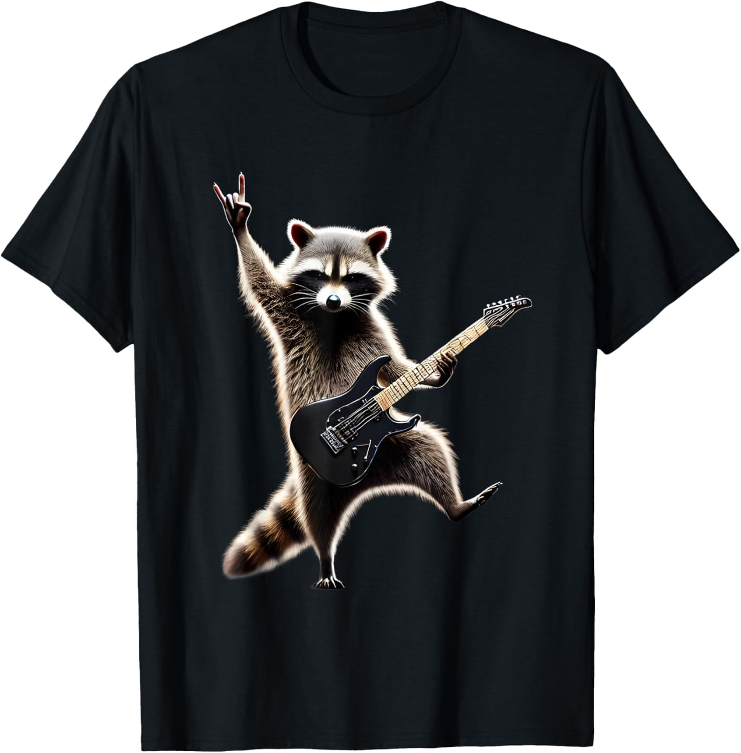 Rock Raccoon Heavy Retro Roll Animal Lovers Metal Music T-Shirt - T-Shirt | Black