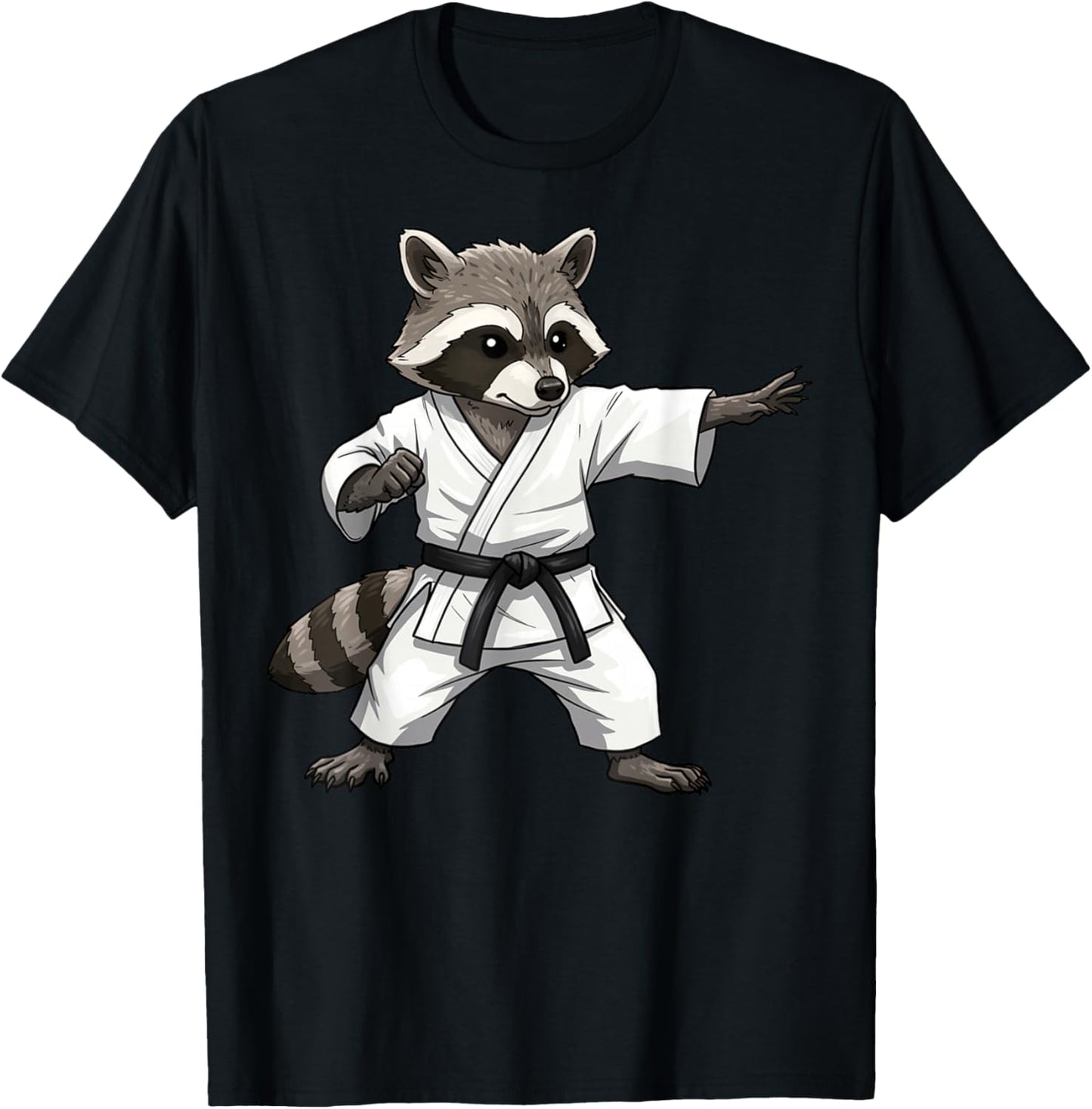 Funny Raccoon Doing Karate Samurai Ninja Raccoon T-Shirt - T-Shirt | Black