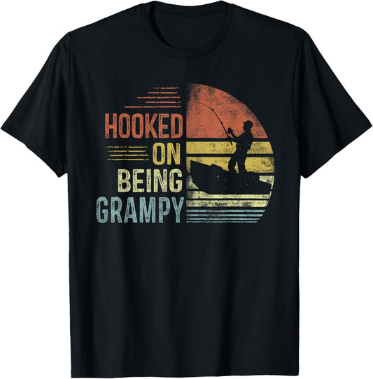 Hooked On Being Grampy Fishing Gifts Grampy Father's Day T-Shirt - T-Shirt | Black