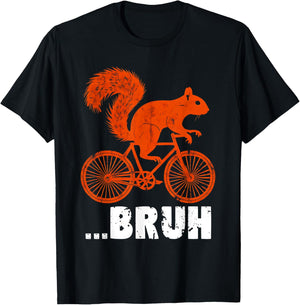 Bruh Squirrel Riding A Bicycle Vintage Bike Squirrel Funny T-Shirt - T-Shirt | Black