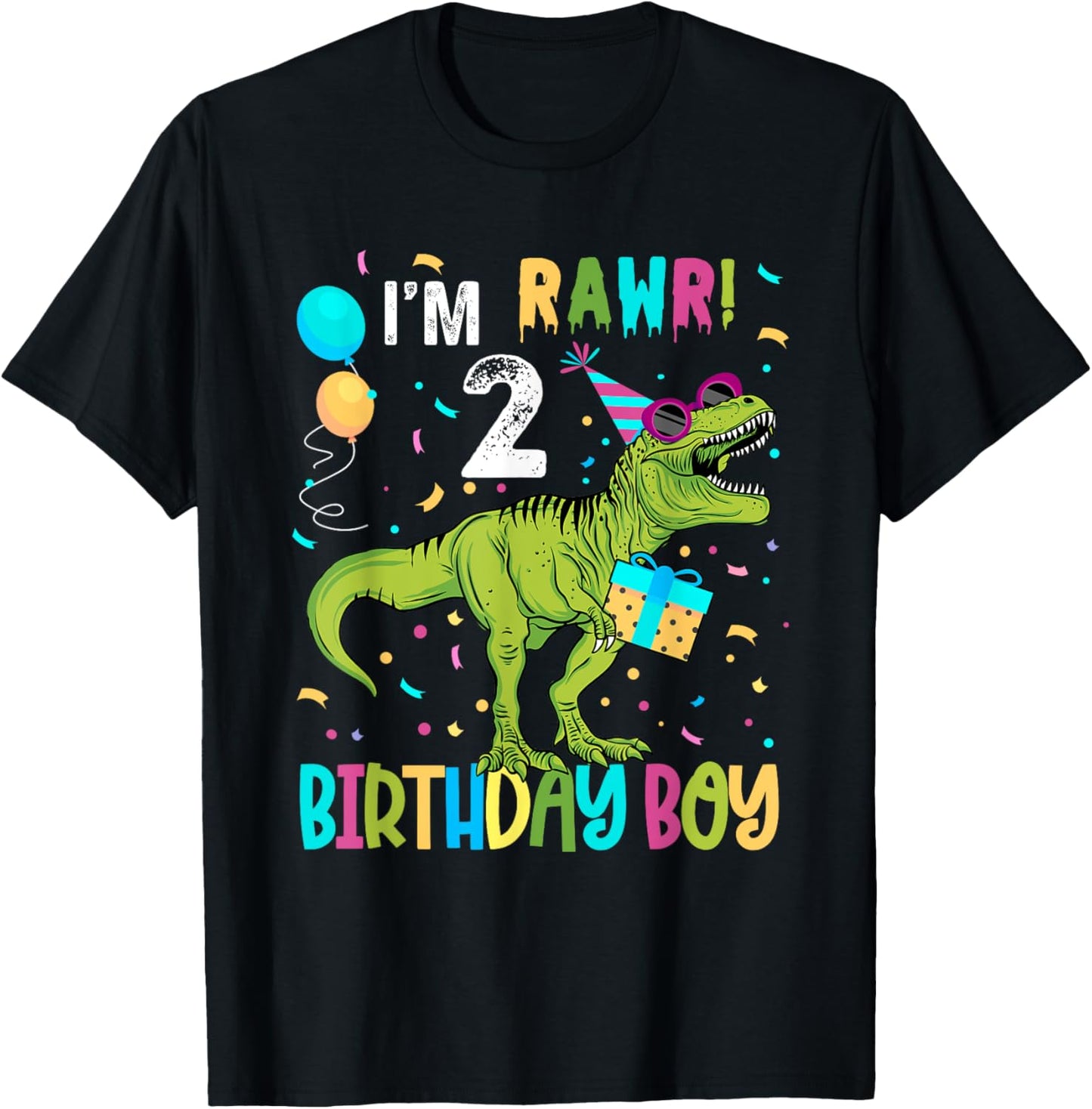 Birthday Boy 2 Years Old 2nd Cute Rex Family Dinosaur Squad T-Shirt - T-Shirt | Black