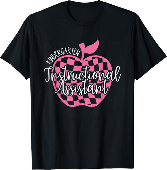Retro Kindergarten Instructional Assistant Apple Teacher Men Women Kids T-Shirt - T-Shirt | Black
