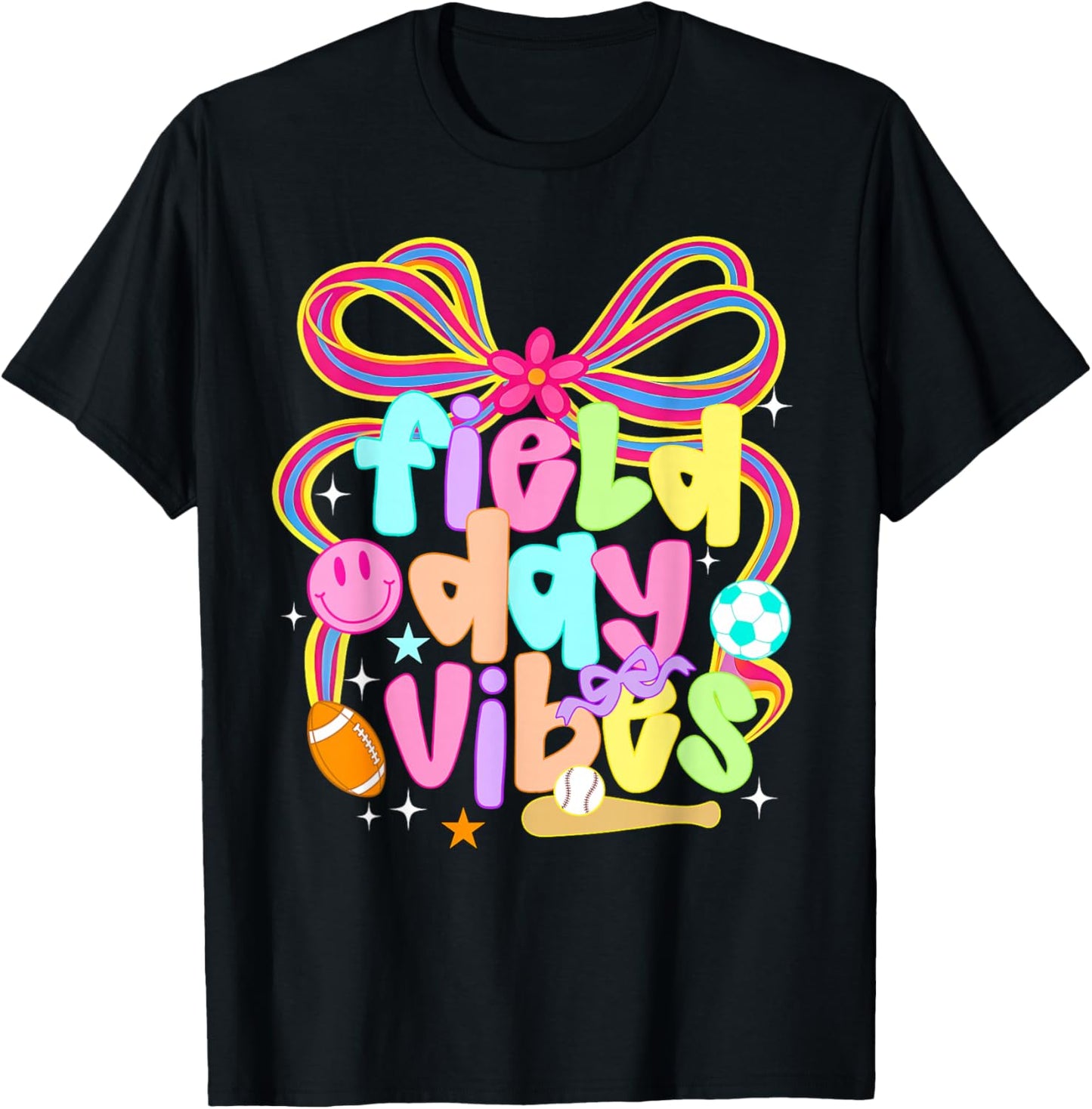 Field Day Vibes Coquette Bow Let The Games Begin Field Trip T-Shirt - T-Shirt | Black