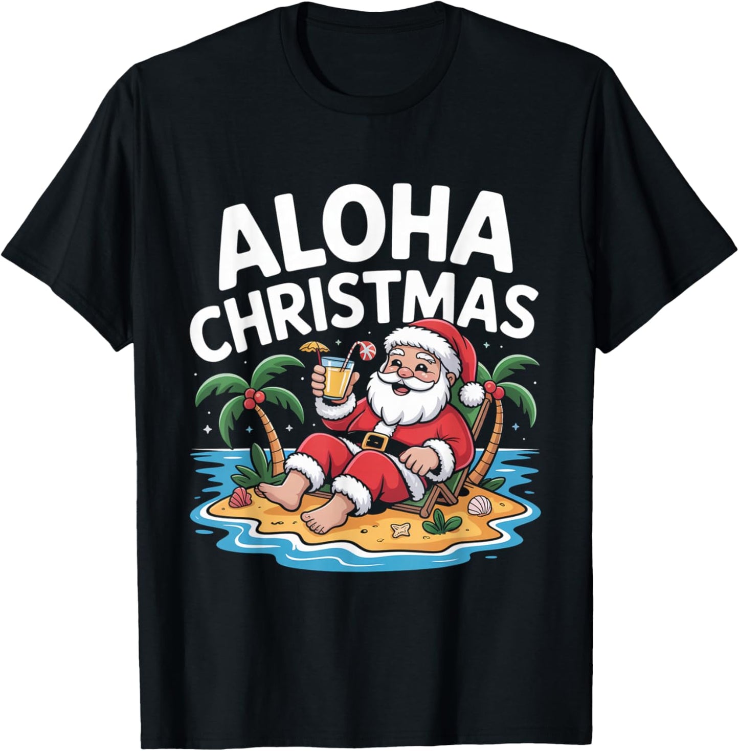 Aloha Beach Santa Summer Hawaii Christmas in July T-Shirt - T-Shirt | Black