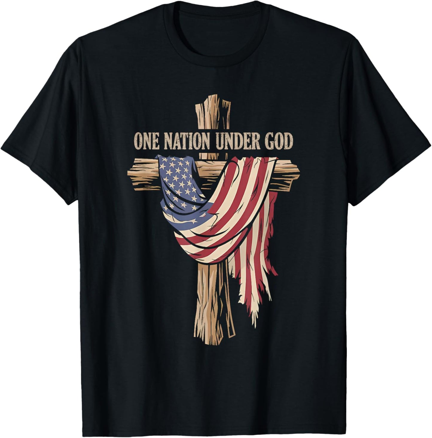 One Nation Under God Christian Jesus American 4th of July T-Shirt - T-Shirt | Black