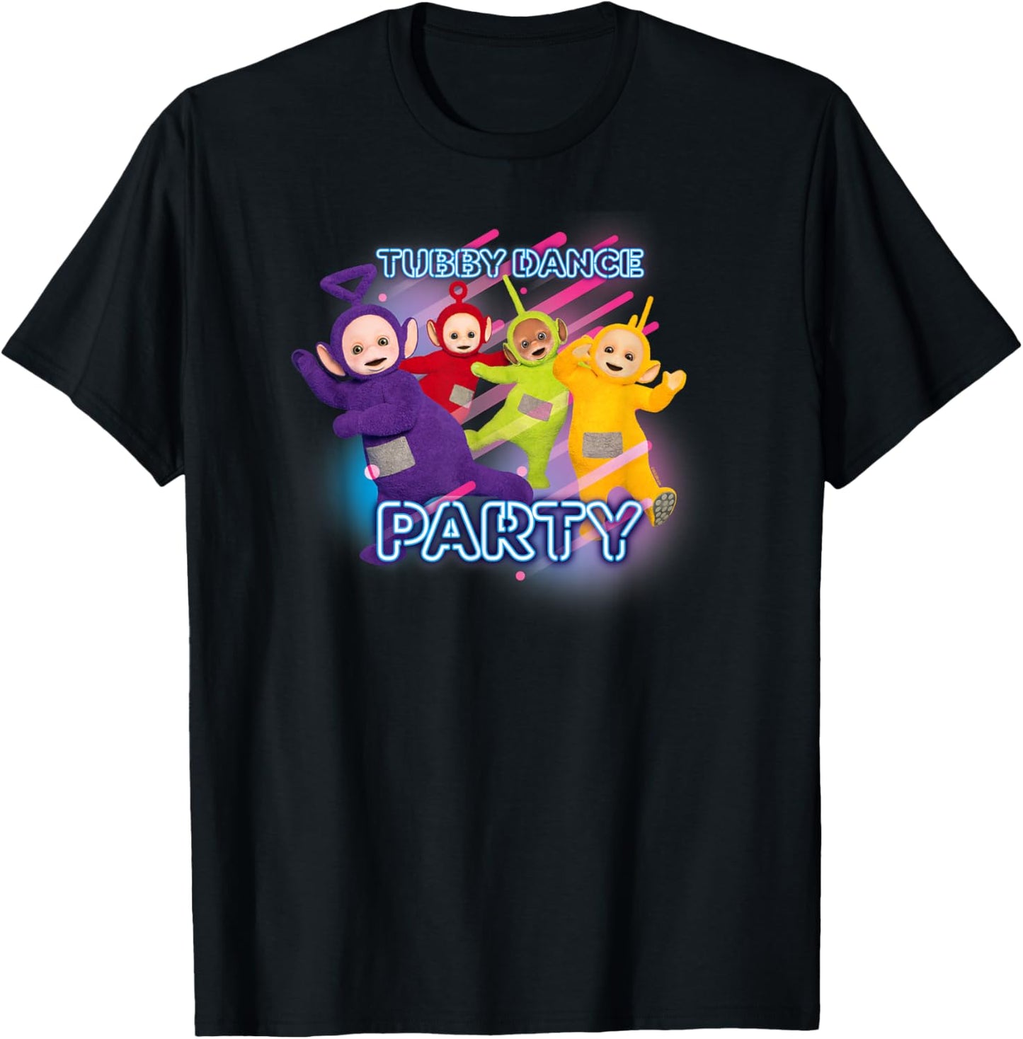 Teletubbies Tubby Dance Party Characters Group T-Shirt - T-Shirt | Black