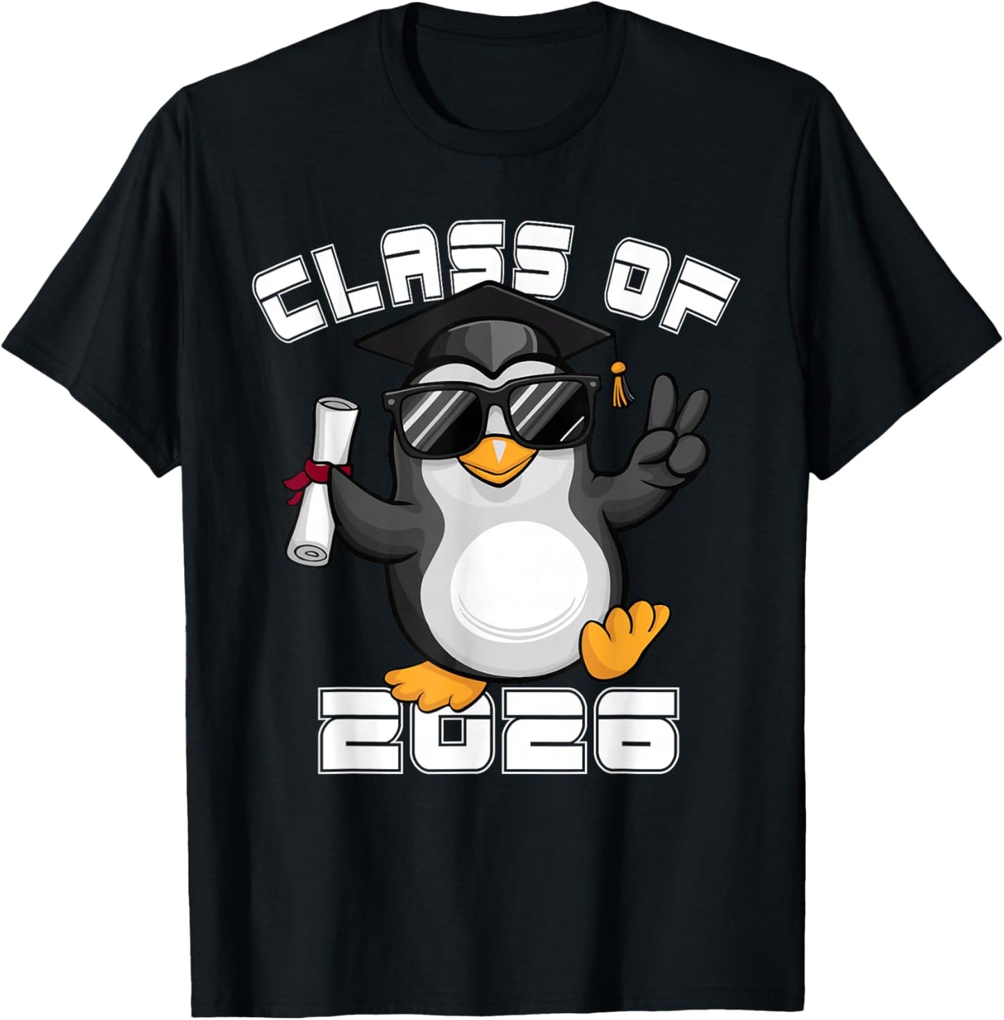 Peace Sign Hand Penguin Class of 2026 Graduation T-Shirt - T-Shirt | Black