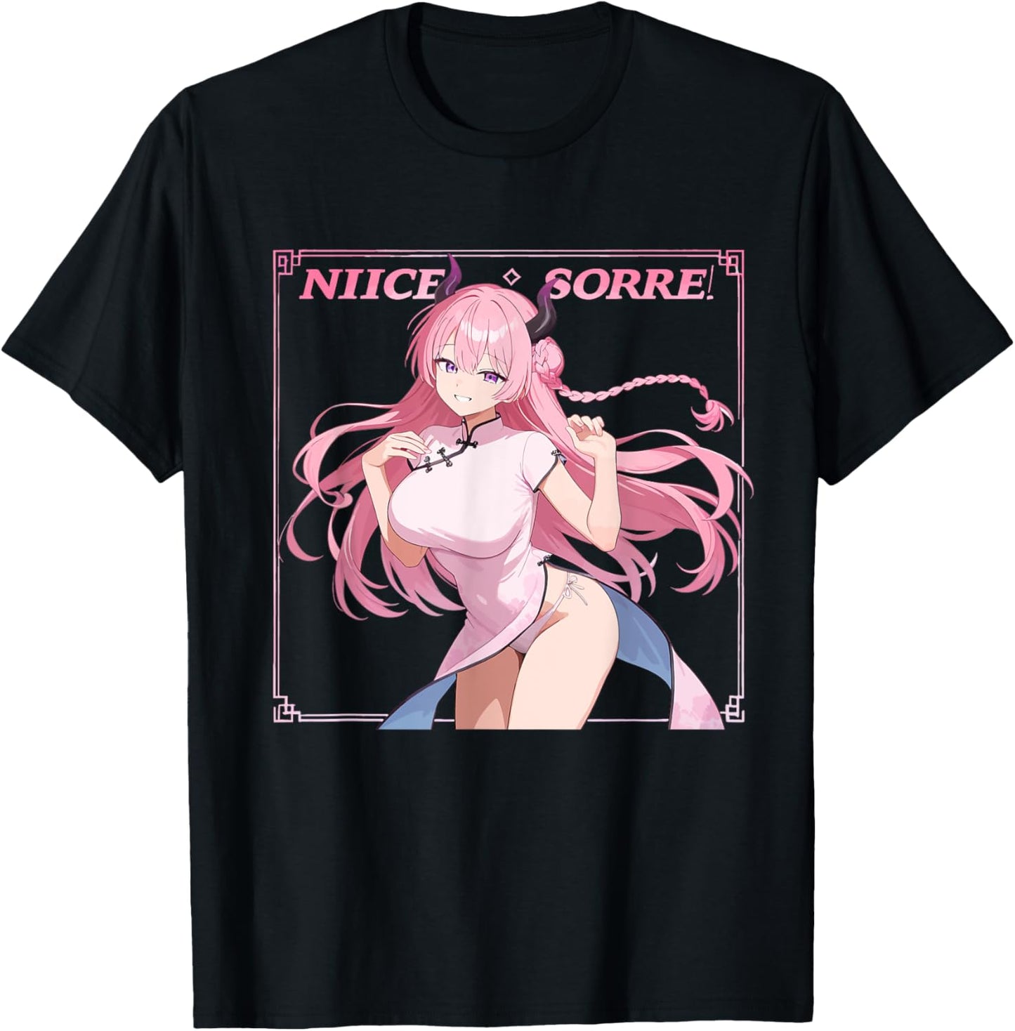 Waifu Sexy Anime Girl Horns Japanese Retro Art T-Shirt - T-Shirt | Black