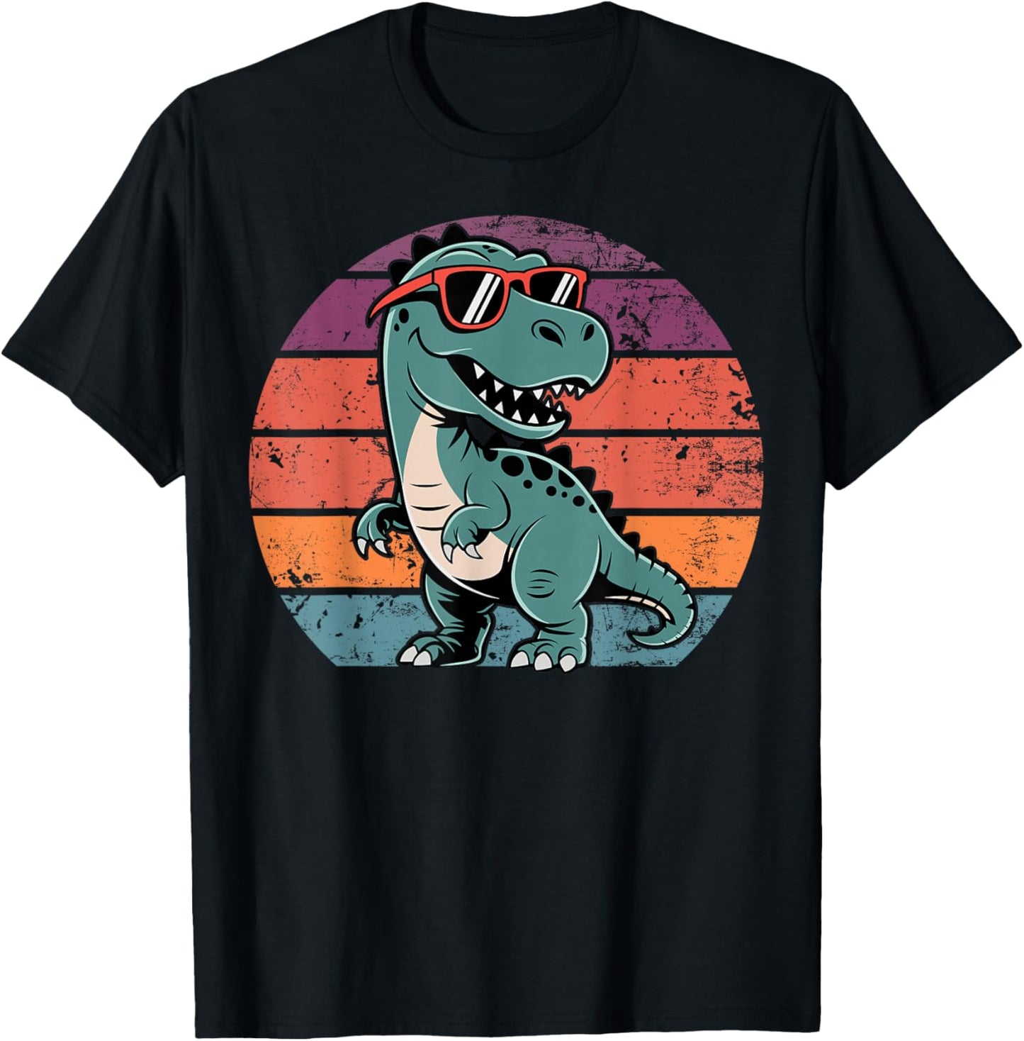 Retro Trex Dinosaur Dino Wearing Sunglasses Funny Graphic T-Shirt - T-Shirt | Black