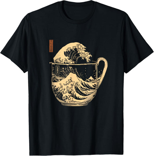 The Great Wave of Coffee Japanese Graphic Cup Waves Guys T-Shirt - T-Shirt | Black
