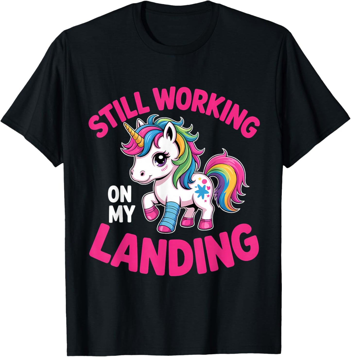 Still Working On My Landing Cute Unicorn Broken Arm Injury T-Shirt - T-Shirt | Black