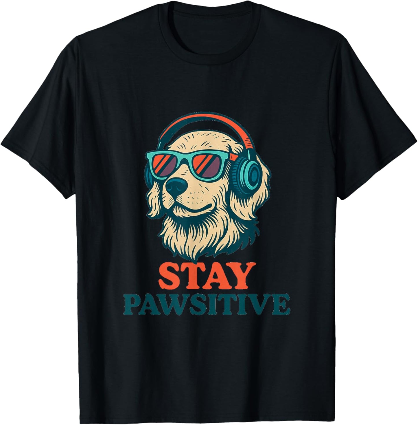 Stay Pawsitive – Funny Positive Dog Lover – Retro Cool T-Shirt - T-Shirt | Black