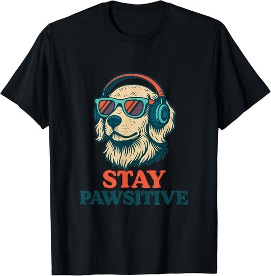 Stay Pawsitive – Funny Positive Dog Lover – Retro Cool T-Shirt - T-Shirt | Black