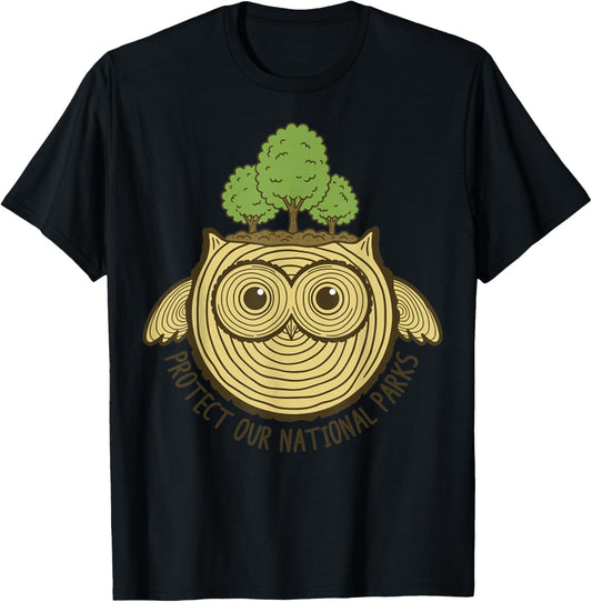 Protect Our National Park Owl Tree Rings Nature Conservation T-Shirt - T-Shirt | Black