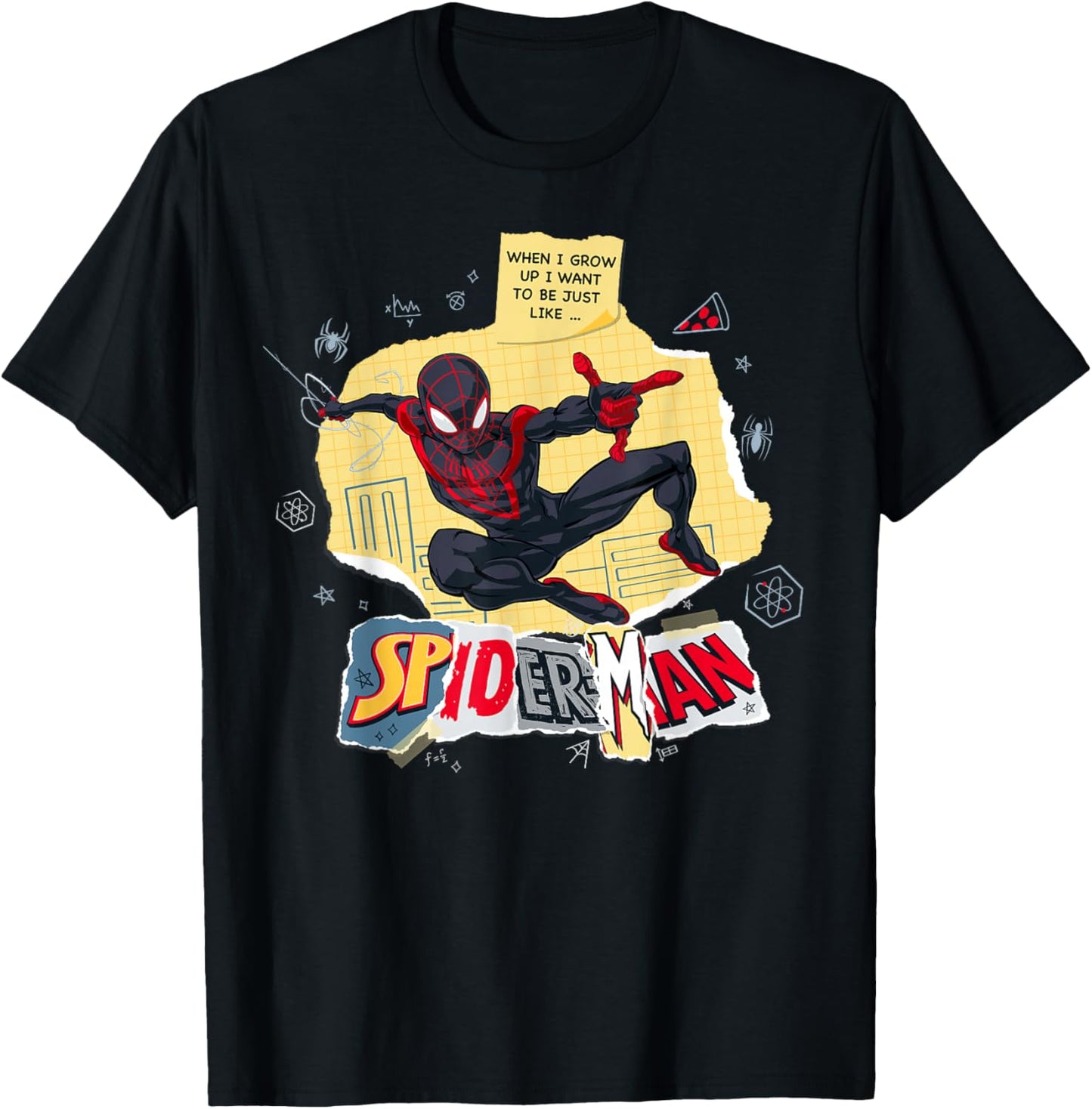 Marvel Miles Morales When I Grow Up Torn Paper Collage T-Shirt - T-Shirt | Black