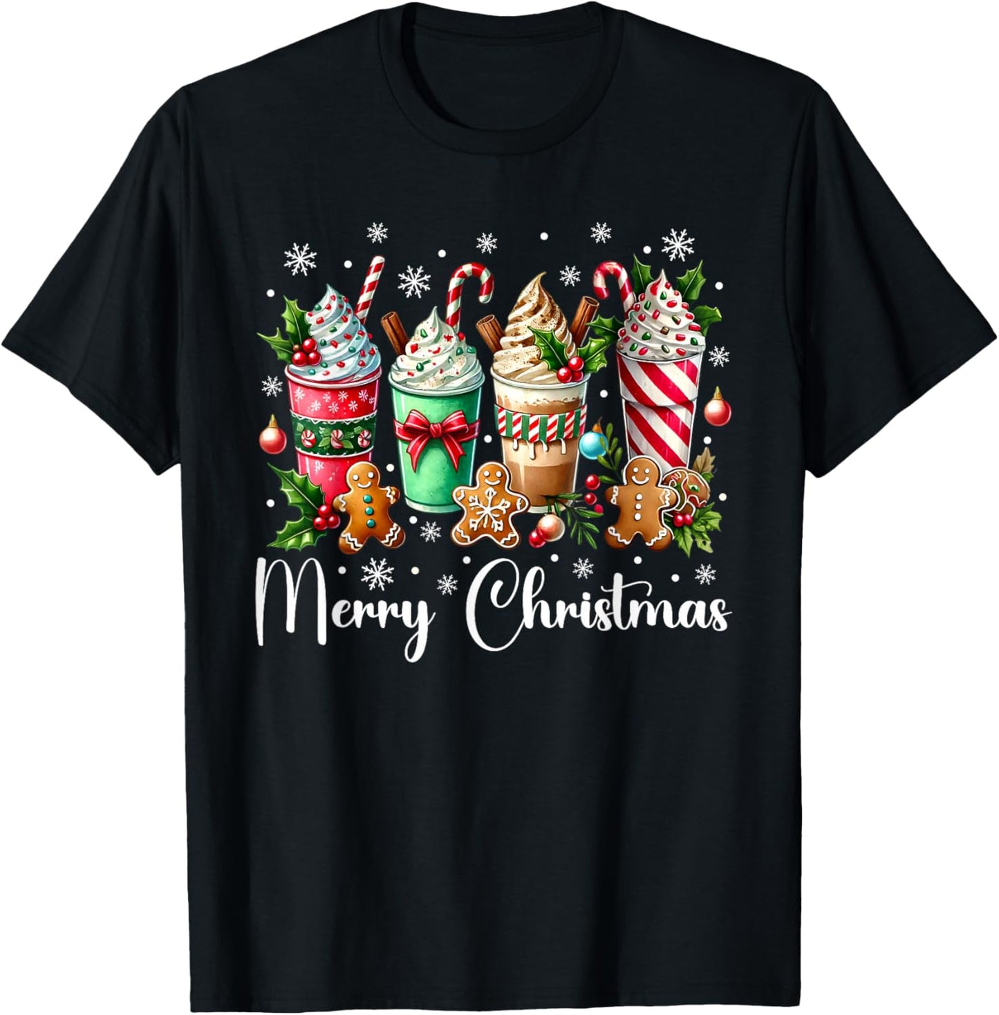 Christmas Pajamas Gingerbread Christmas Coffee Hot Cocoa T-Shirt - T-Shirt | Black