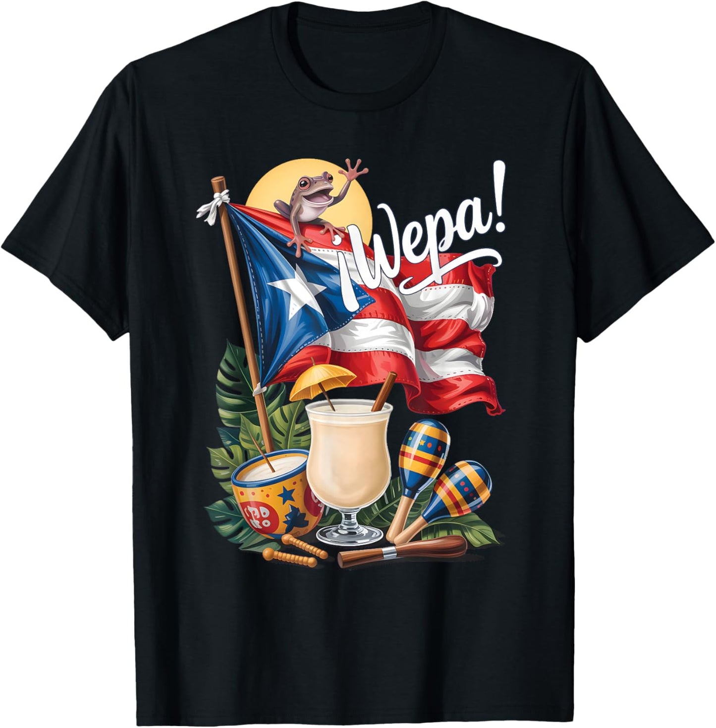 Boricua Christmas Coquito Wepa Puerto Rican Vibes Design T-Shirt - T-Shirt | Black