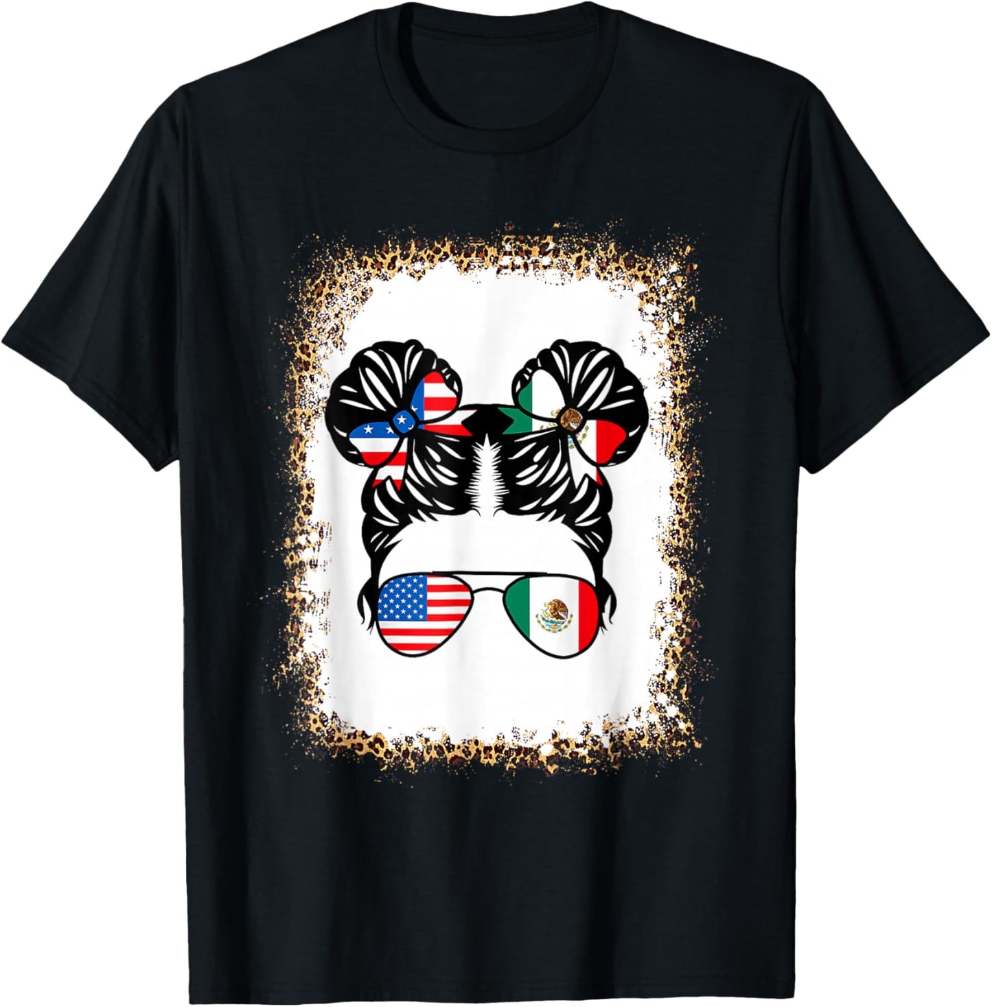Half An Half Mexican Girl USA Mexico Flag Patriot T-Shirt - T-Shirt | Black