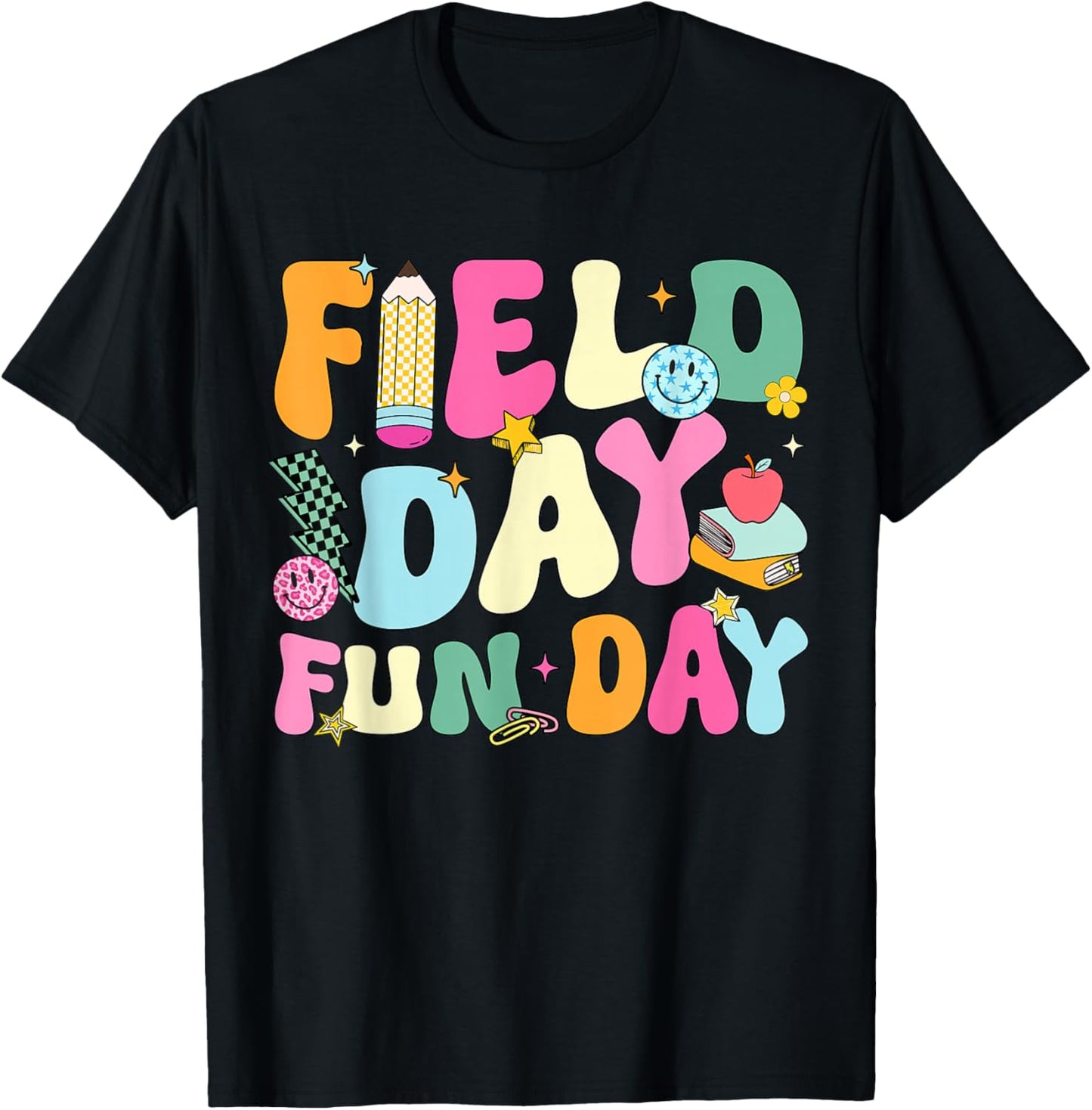 Field Day Fun Day Retro Smile Face School Teacher Kids T-Shirt - T-Shirt | Black