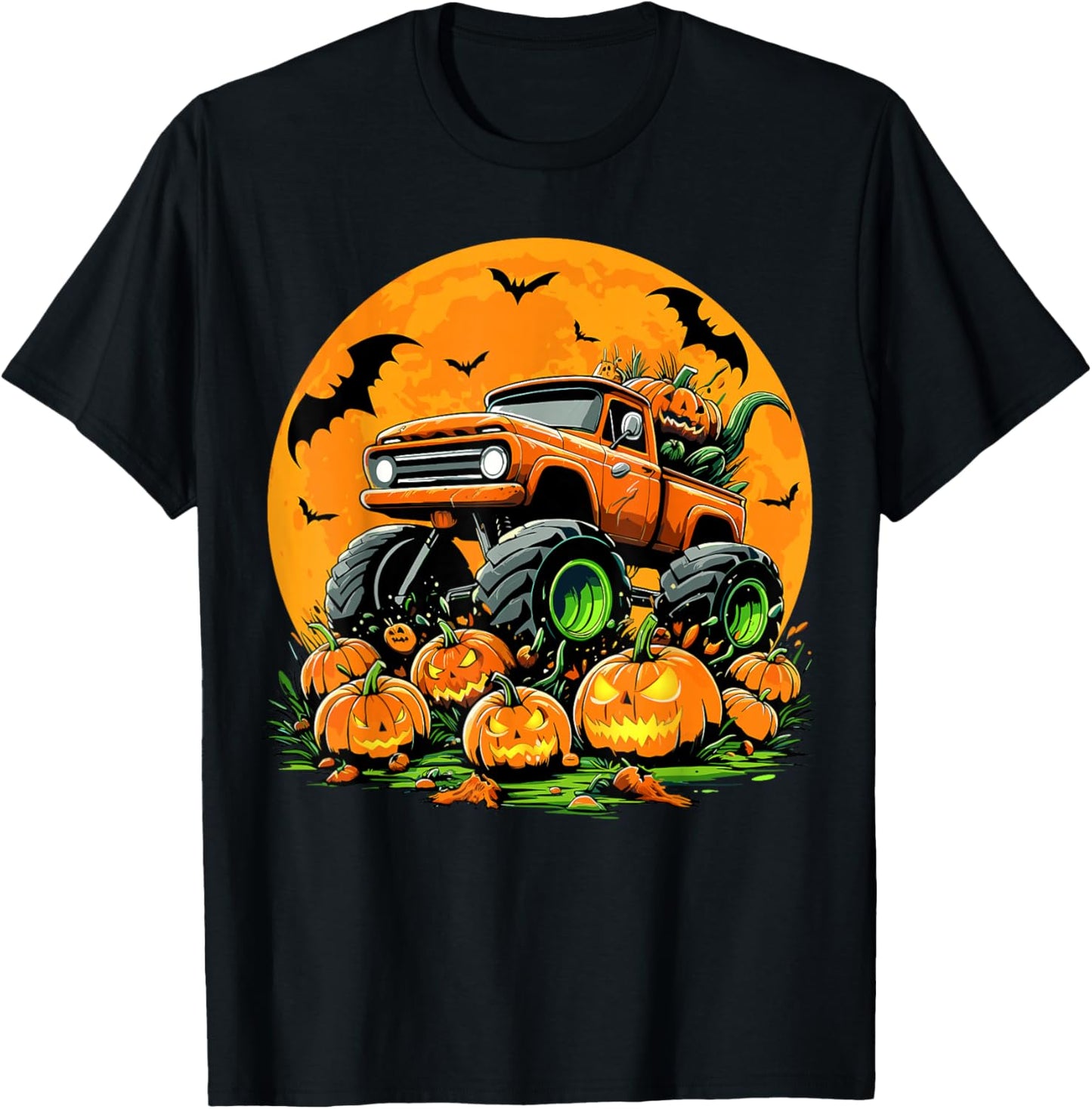 Kids Monster Truck Halloween Pumpkin Smasher Halloween Truck T-Shirt - T-Shirt | Black