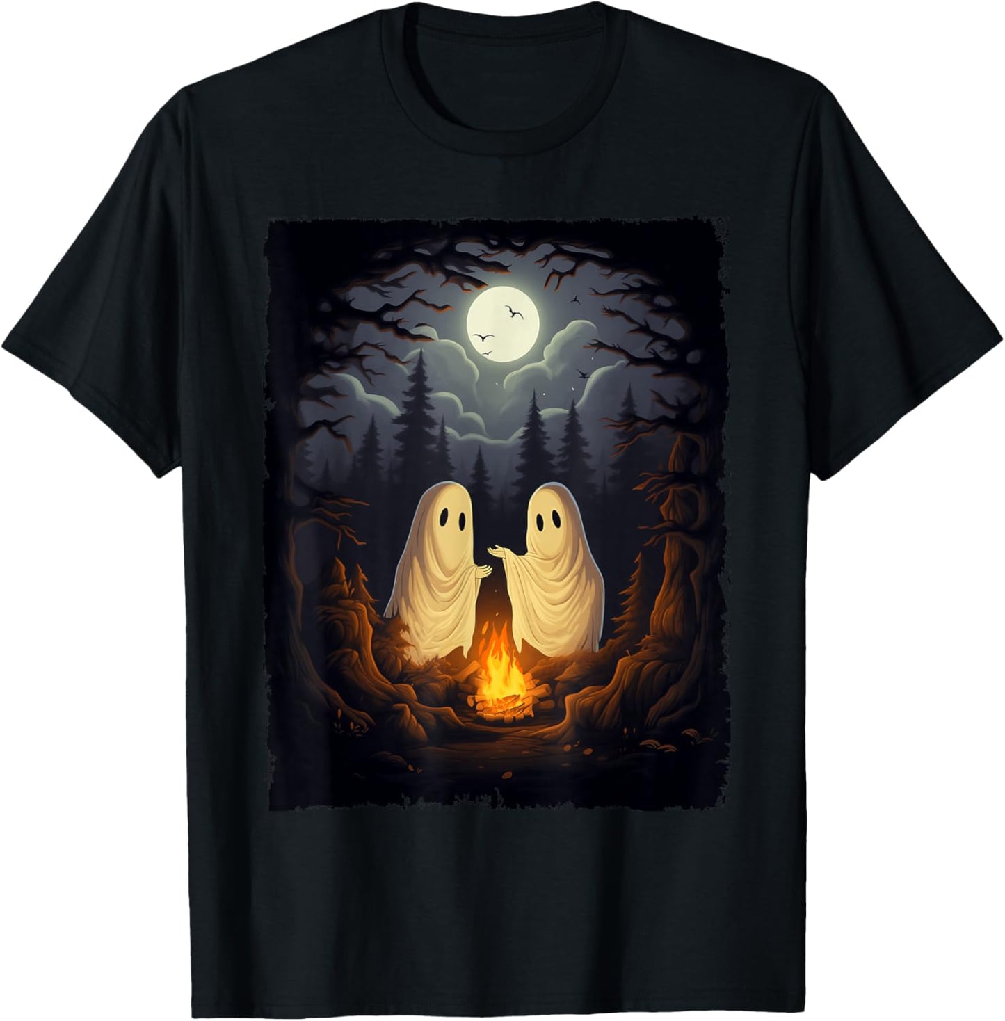 Vintage Ghost Camping Campfire Gothic Halloween Men Women T-Shirt - T-Shirt | Black