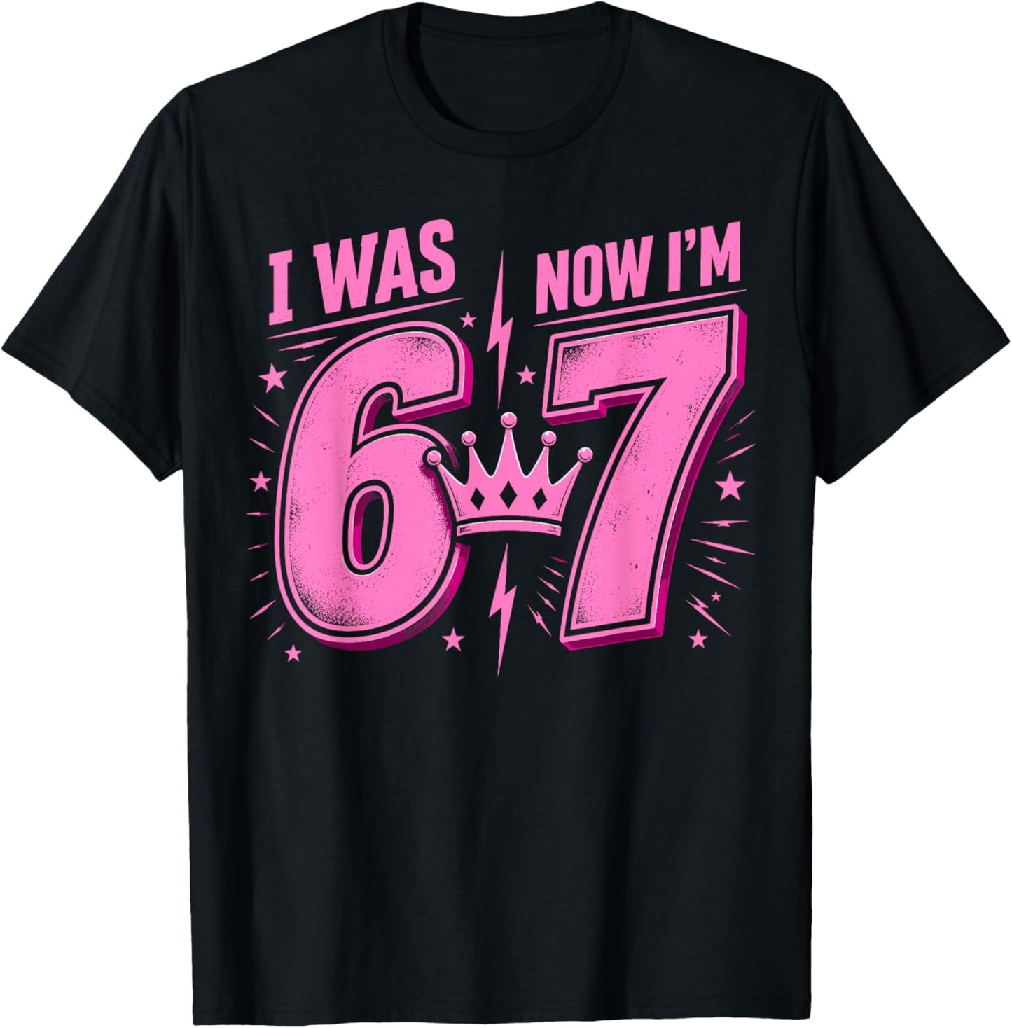 7th Birthday Girls I was 6 Now I'm 7 Girl Turning 7 Birthday T-Shirt - T-Shirt | Black