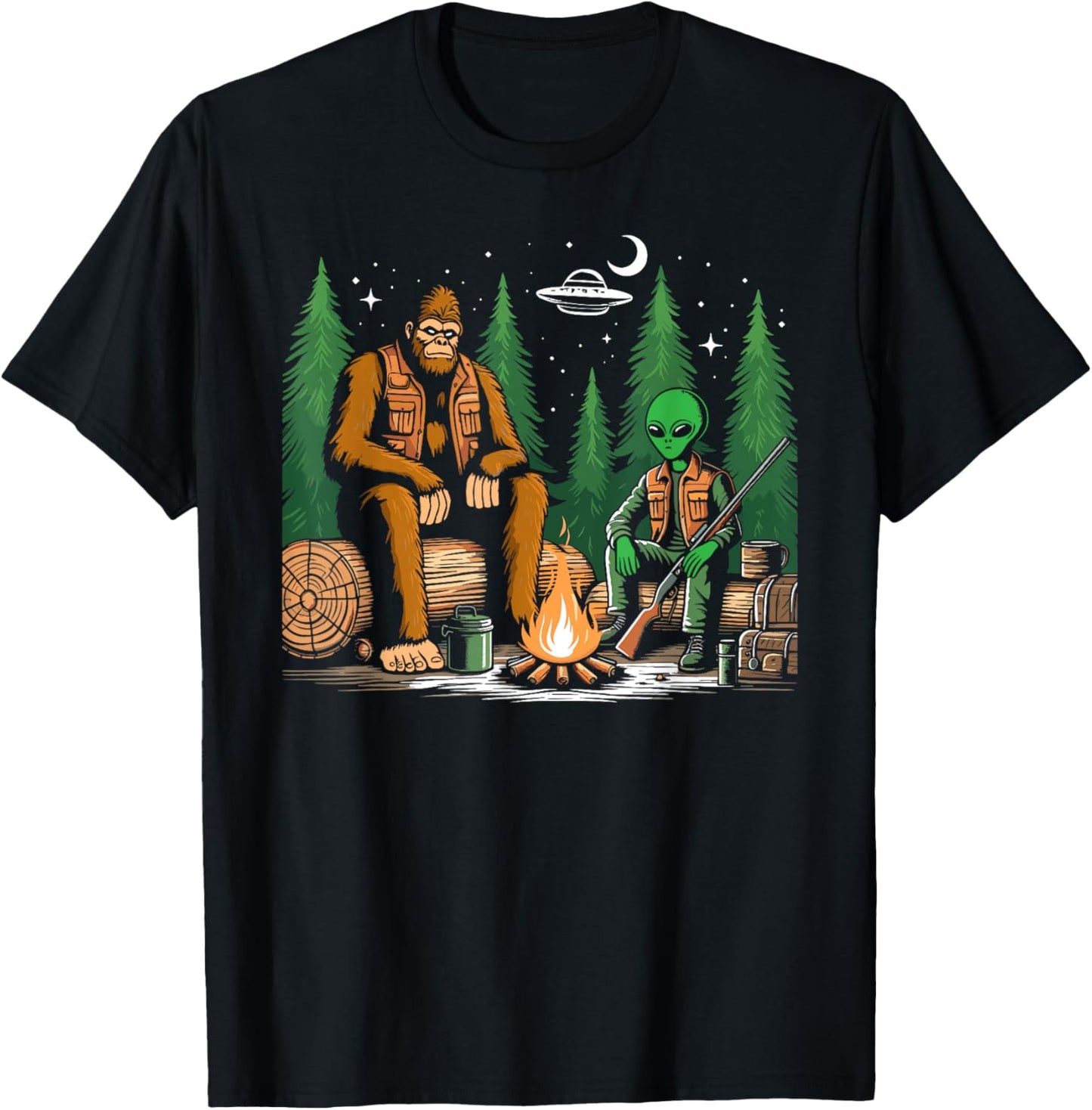 Bigfoot and alien hunting sasquatch alien Hunter funny T-Shirt - T-Shirt | Black