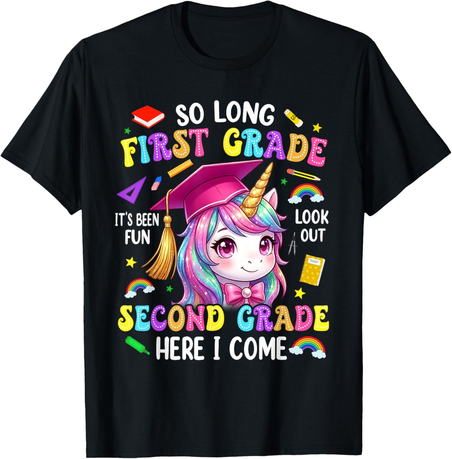 So Long First Grade Hello Second Grade Graduation Girls Kids T-Shirt - T-Shirt | Black