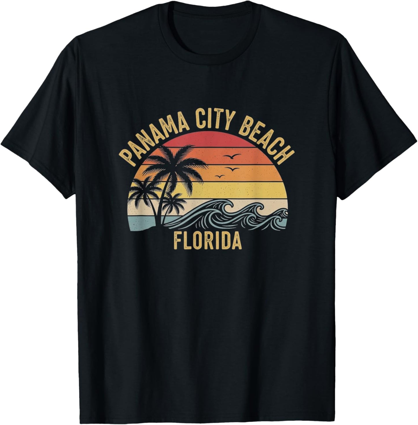 Retro Panama City Beach Florida Art Design T-Shirt - T-Shirt | Black