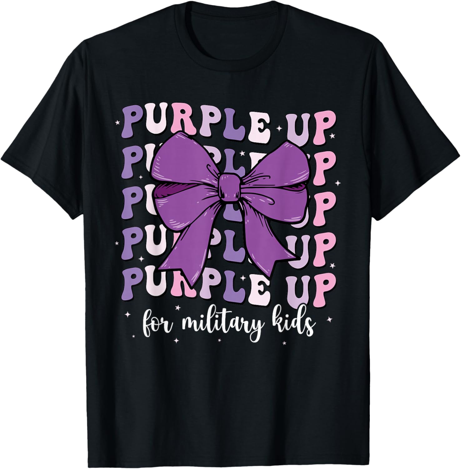 Purple Up For Military Kids Girl Coquette Bow Military Child T-Shirt - T-Shirt | Black
