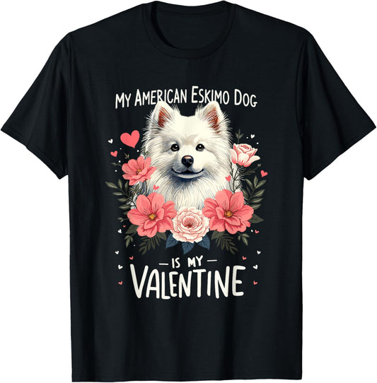Valentine's Day American Eskimo Dog Valentines T-Shirt - T-Shirt | Black