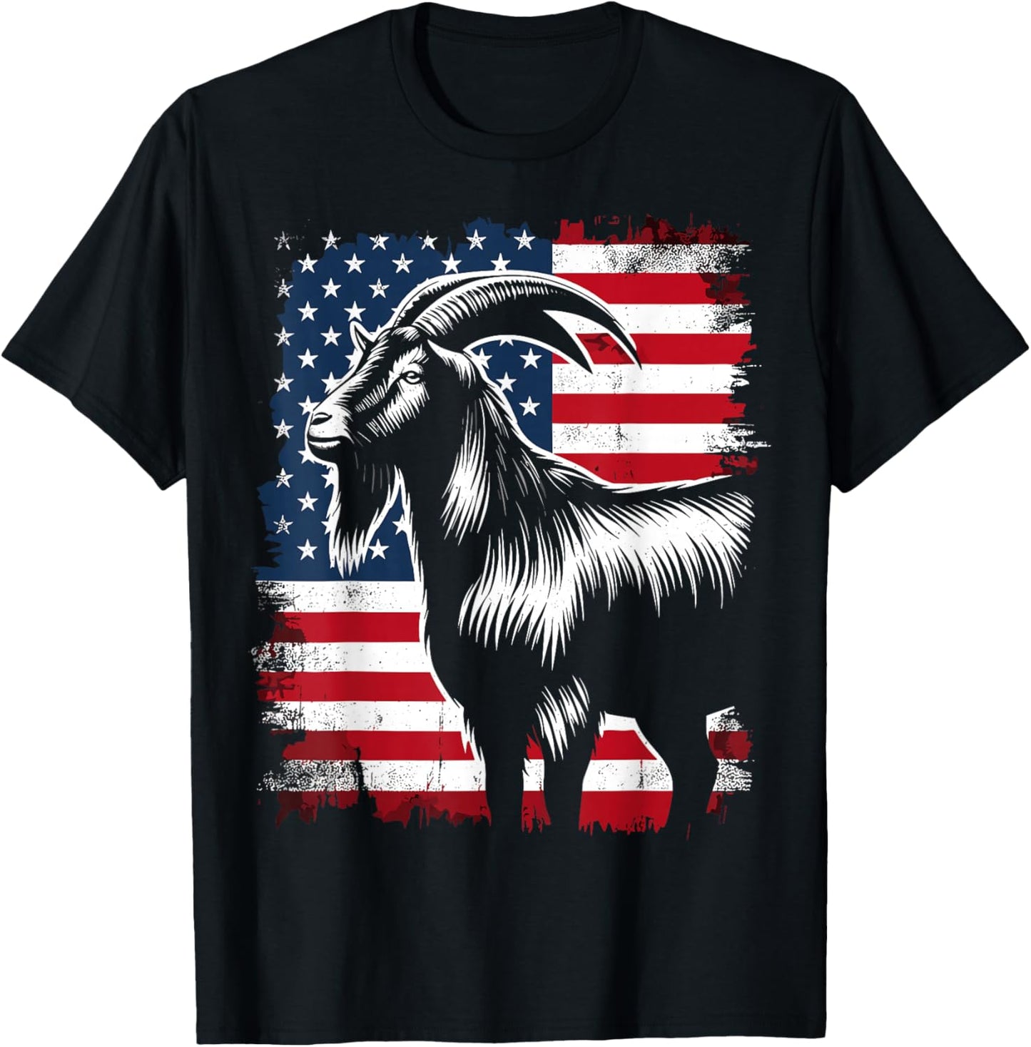 Patriotic Goat USA Flag American T-Shirt - T-Shirt | Black