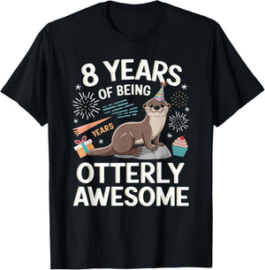 Kids Otter Birthday 8th Kids 8 Years of Being Otterly T-Shirt - T-Shirt | Black