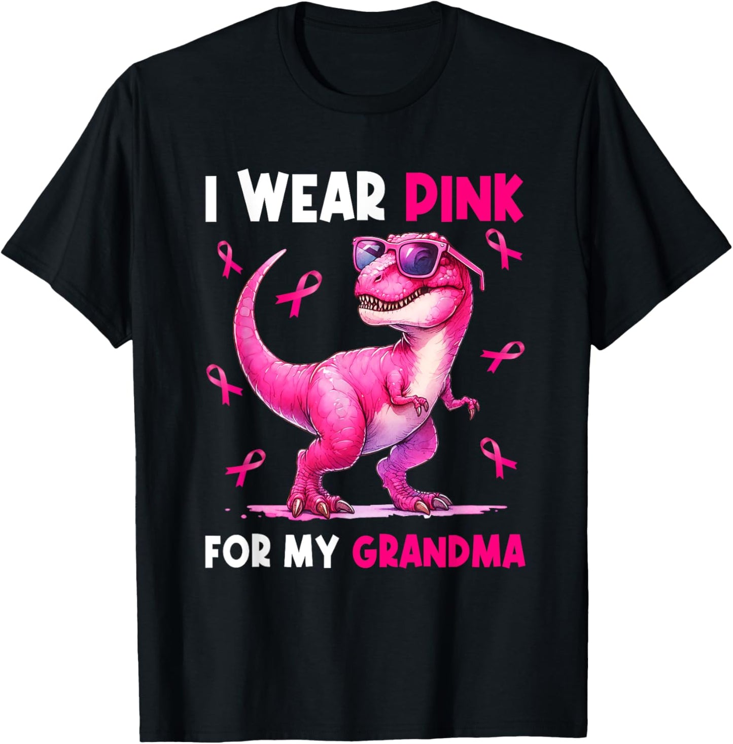 I Wear Pink For My Grandma T Rex Dinosaur Breast Cancer T-Shirt - T-Shirt | Black