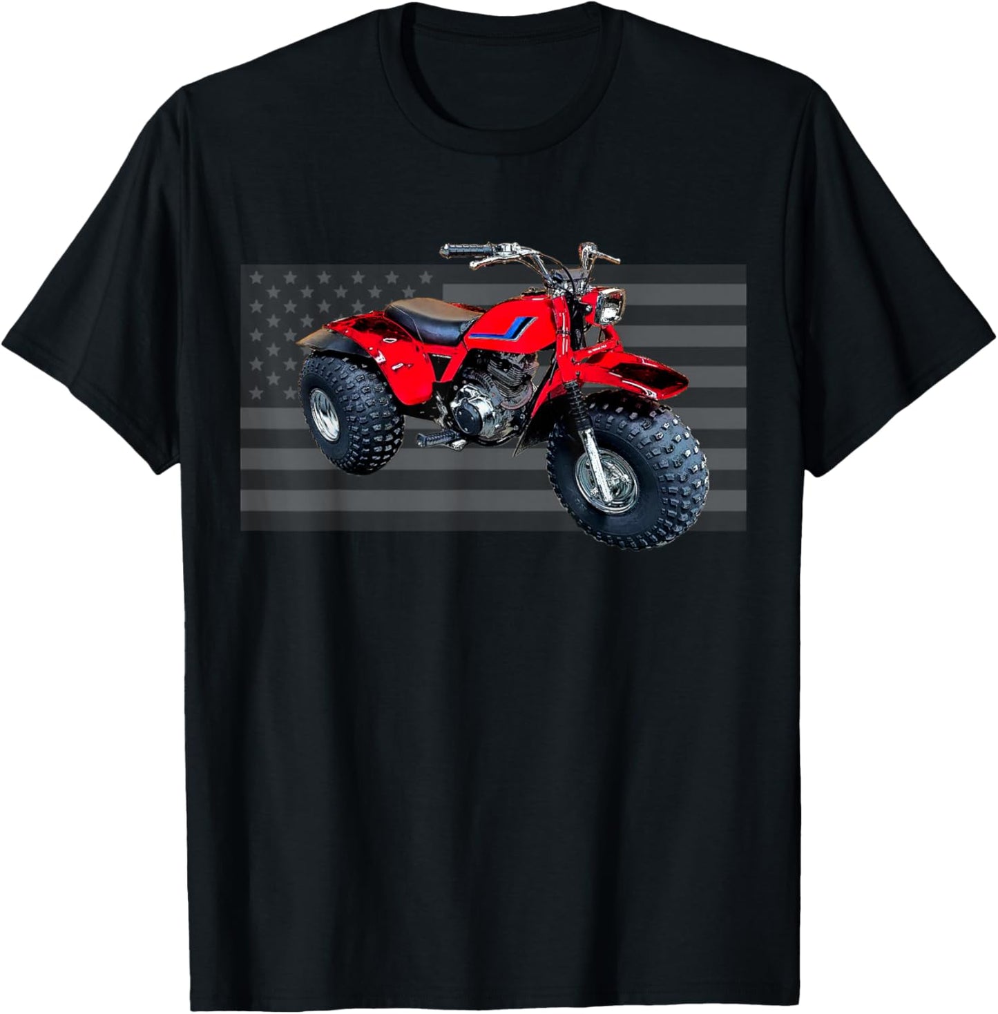 Vintage American Flag 3 Wheeler ATV, ATC T-Shirt - T-Shirt | Black