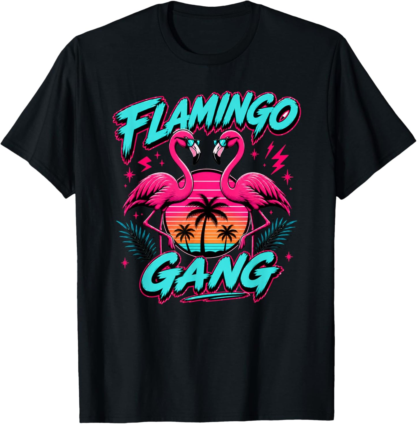Funny Humor Flamingo Gang Summer Beach Vacation Party Outfit T-Shirt - T-Shirt | Black