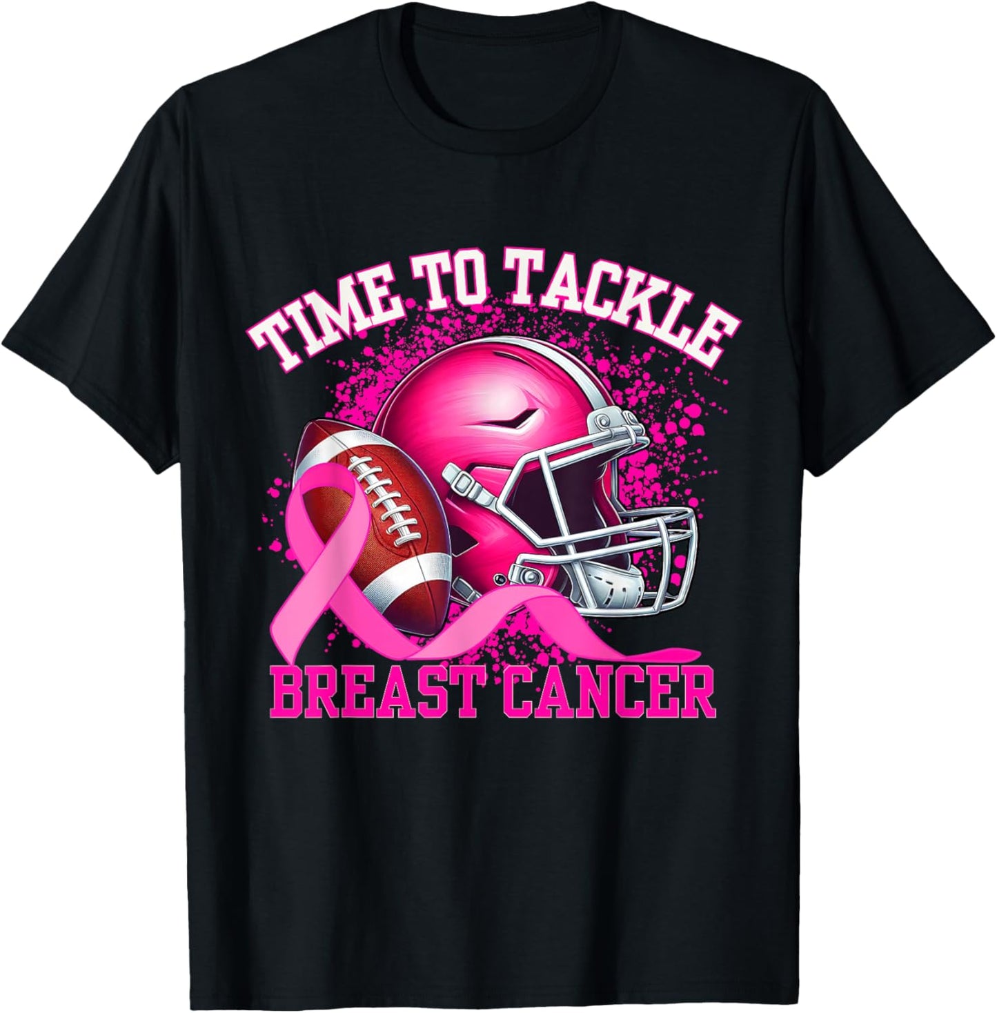 Time To Tackle Breast Cancer Pink Ribbon Football Women Girl T-Shirt - T-Shirt | Black