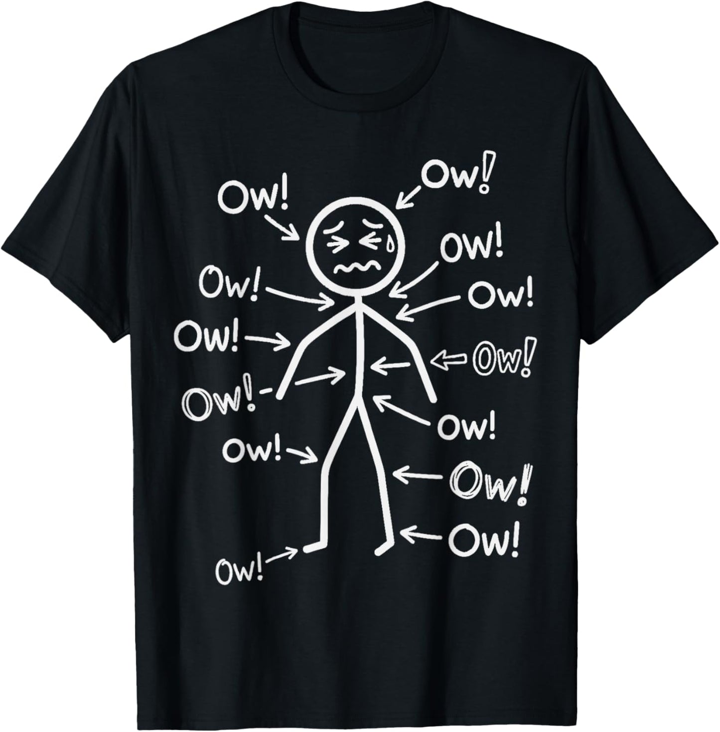 Funny Ow Stick Figure Body Pain Humor Graphic Women T-Shirt - T-Shirt | Black