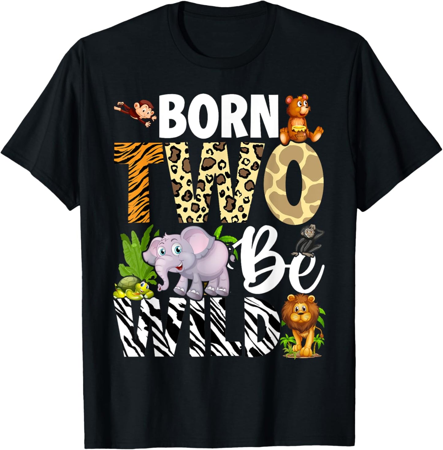Born Two Be Wild Safari Child 2nd Birthday 2 Year Old T-Shirt - T-Shirt | Black