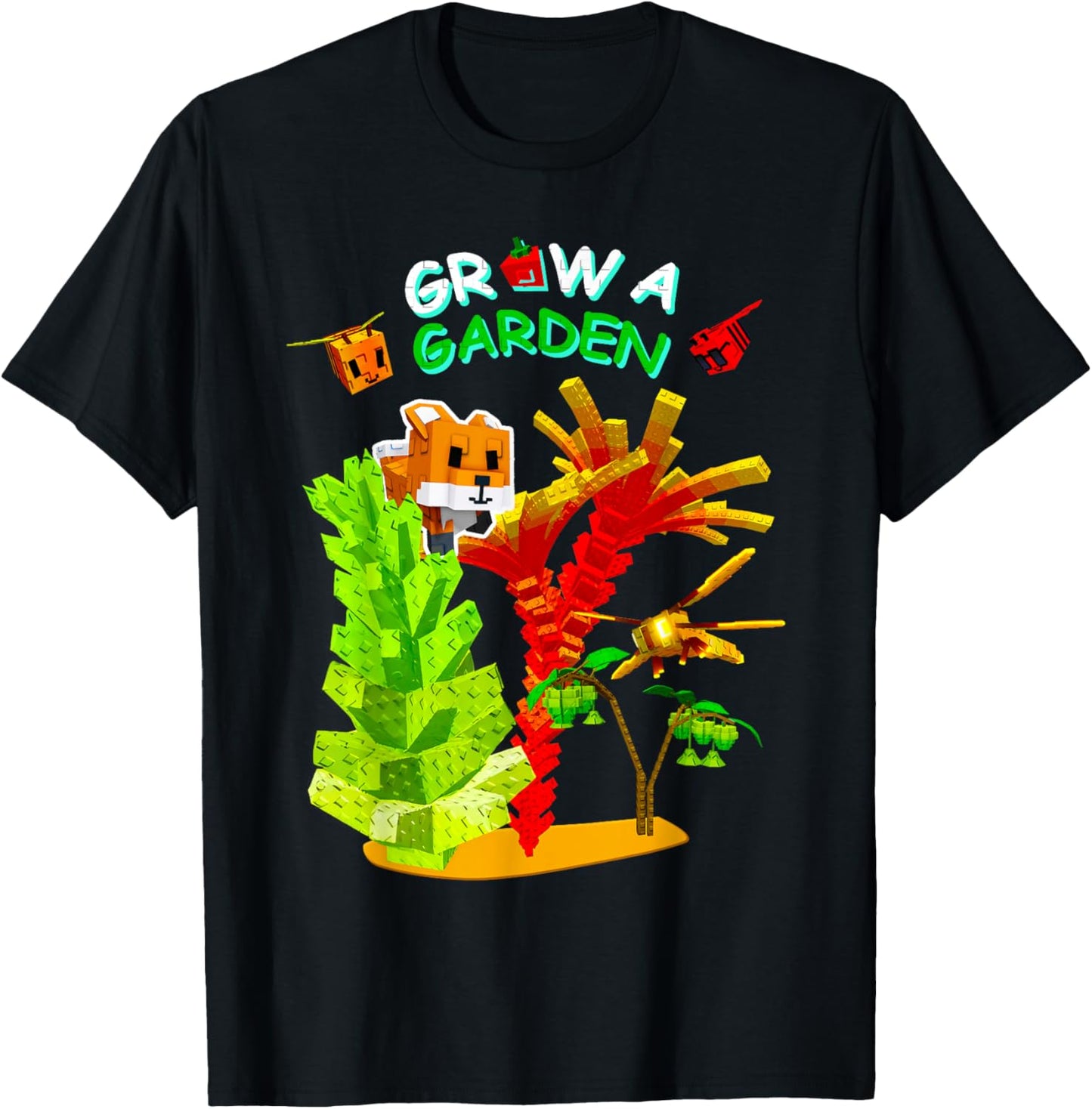 Grow A Garden Romanesco Burning Bud Fox Disco Bee Gamer T-Shirt - T-Shirt | Black