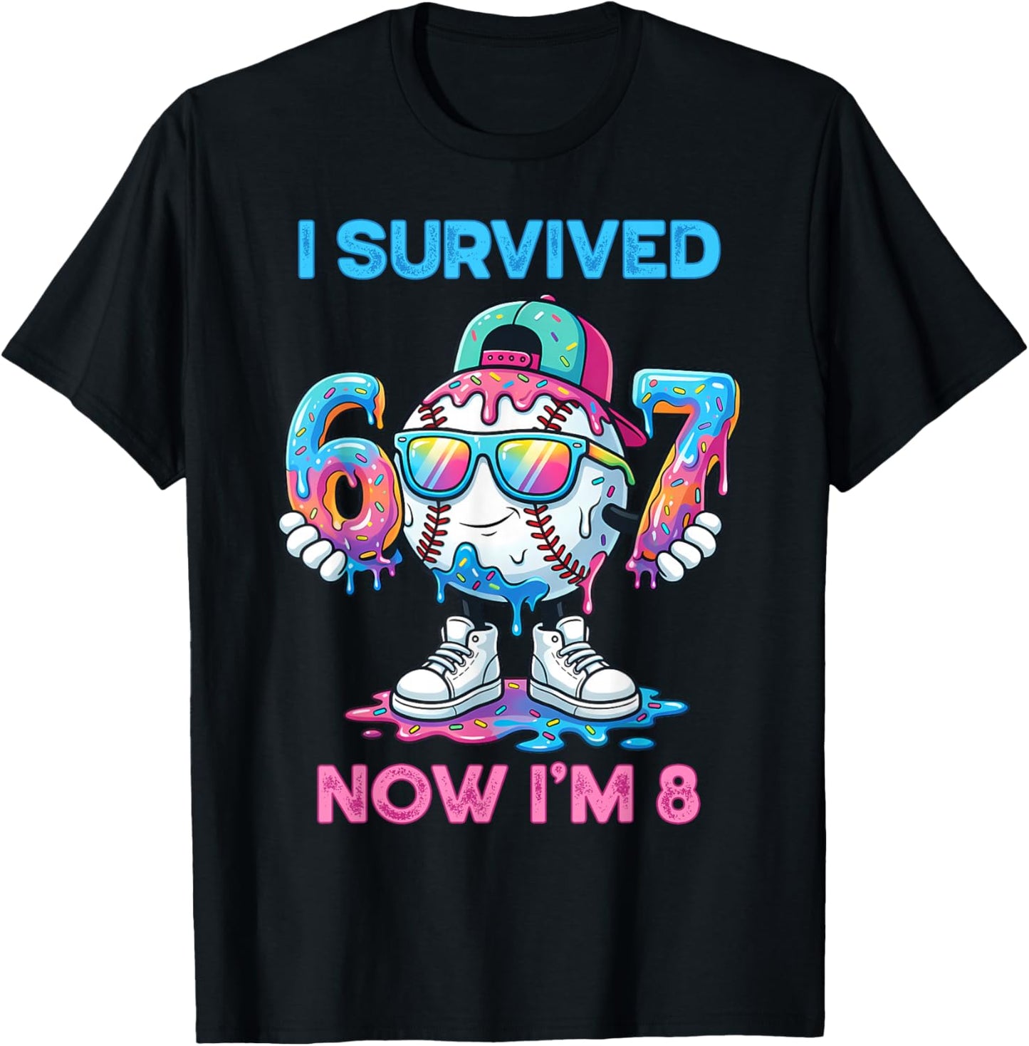 I Survived 67 Now I'm 8 Years Old Baseball Boys Sport Kids T-Shirt - T-Shirt | Black