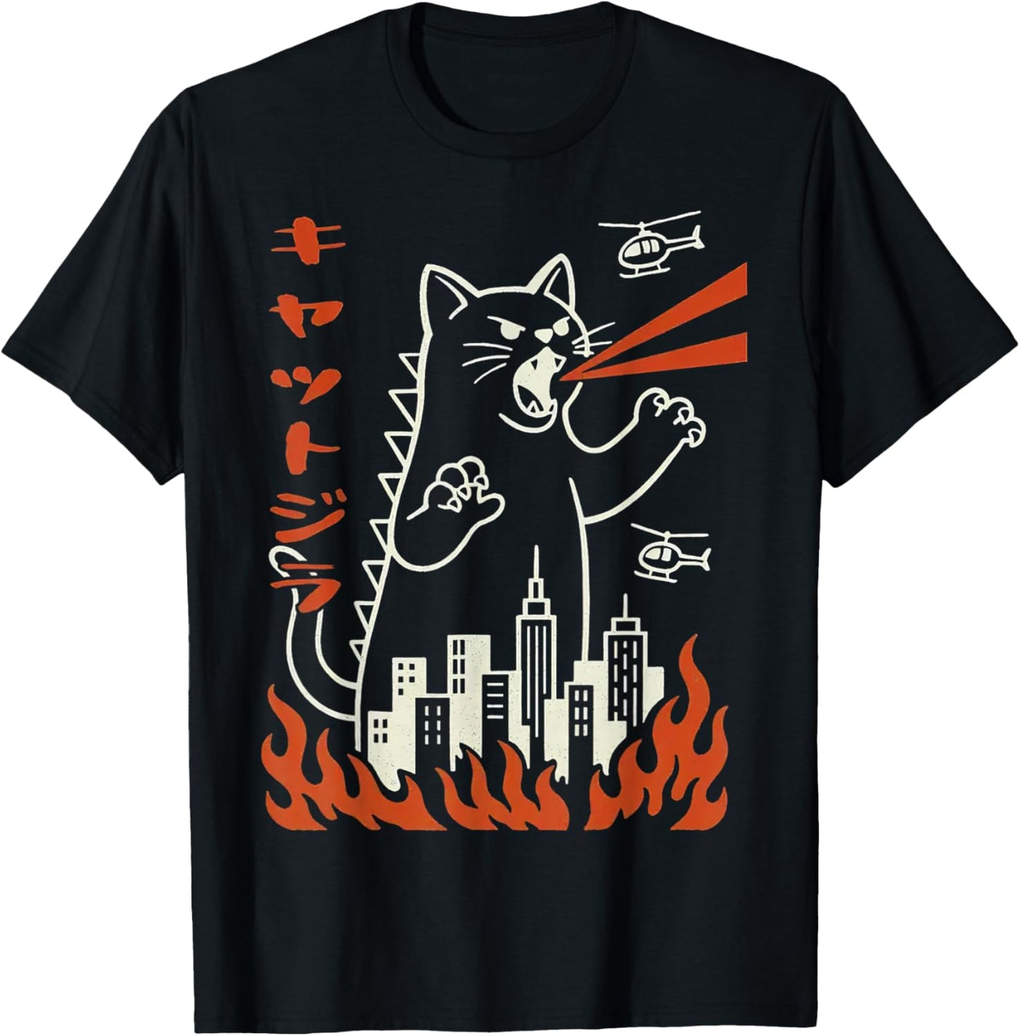 Buildings are Being stomped by a Giant Kitty T-Shirt - T-Shirt | Black