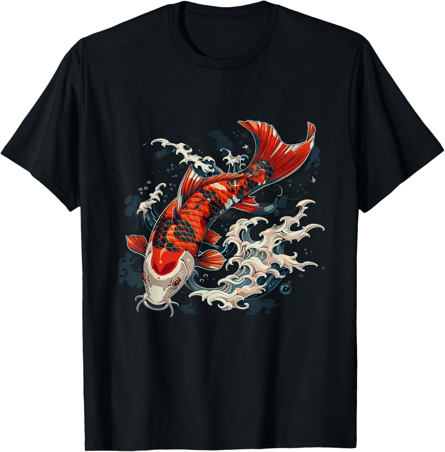Koi Fish Japanese Art Japanese Koi Carp Fish Ocean Waves T-Shirt - T-Shirt | Black