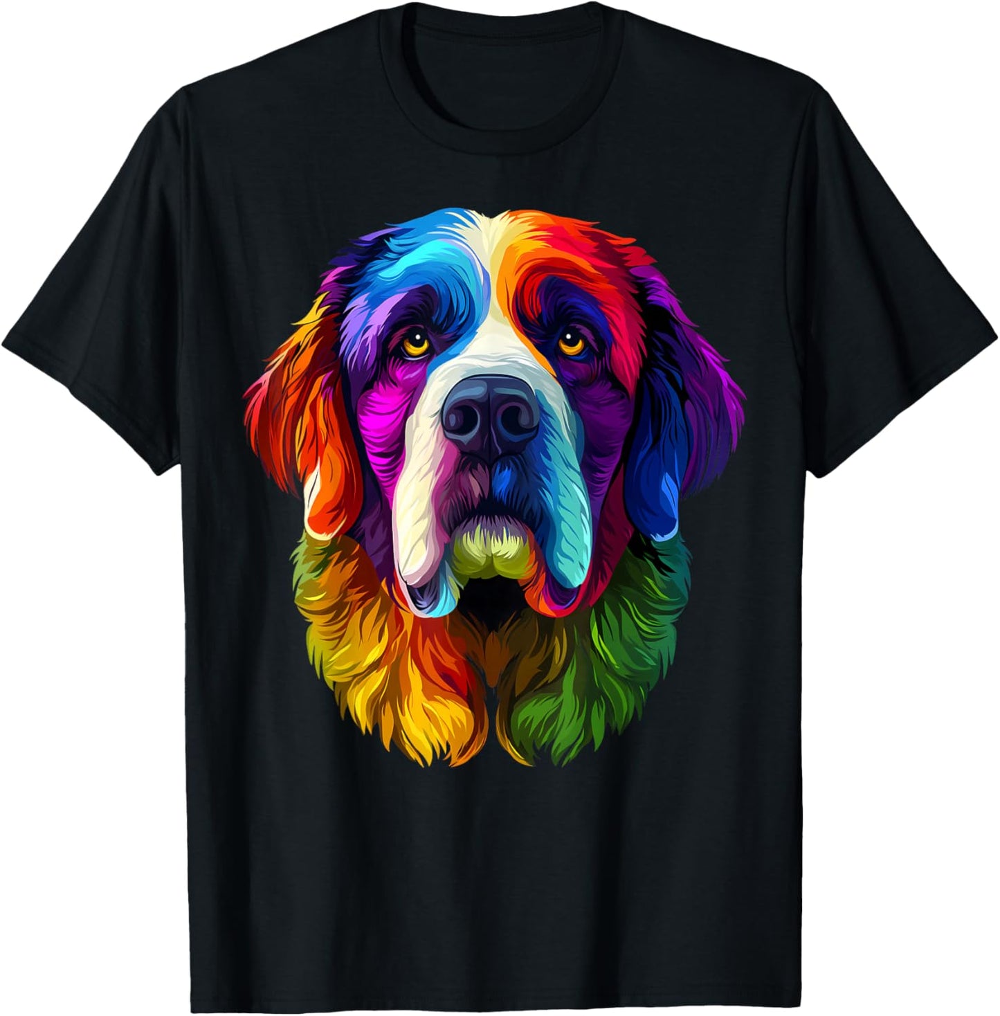 Colorful Saint Bernard Face Cute Dog Lover Men Women Black T-Shirt - T-Shirt | Black