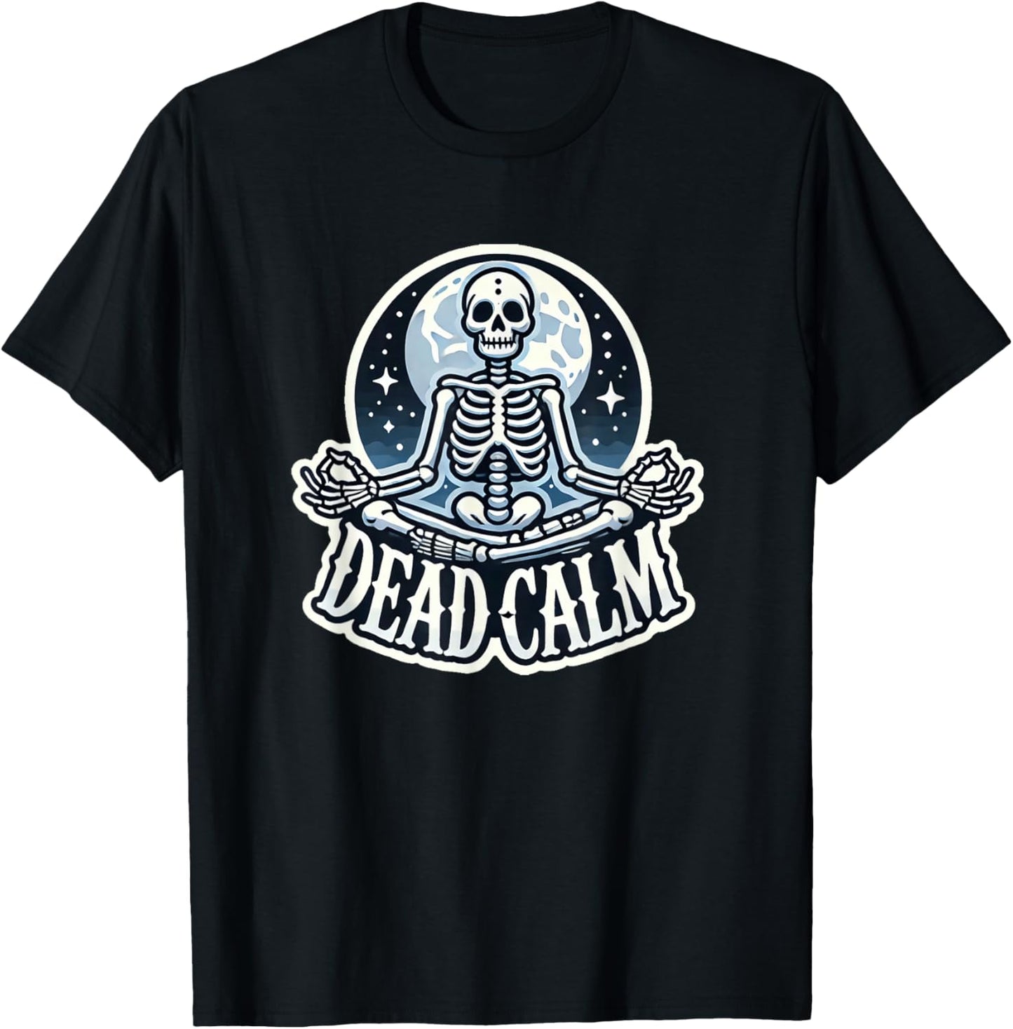 Meditating Skeleton Yoga Moon Halloween Dead Calm Goth T-Shirt - T-Shirt | Black