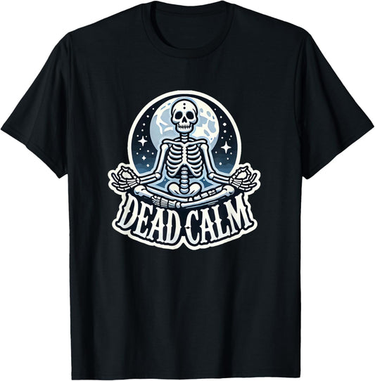 Meditating Skeleton Yoga Moon Halloween Dead Calm Goth T-Shirt - T-Shirt | Black