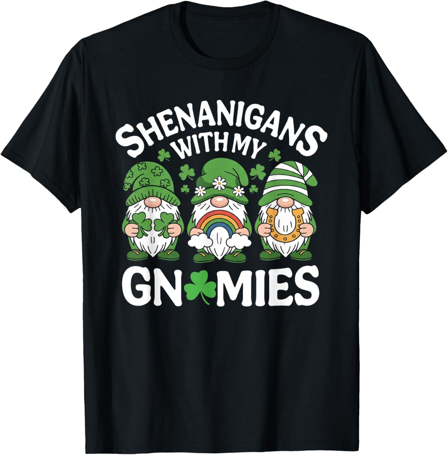 St Patricks Day Lucky Shamrock Gnomes Irish Women Men Kids T-Shirt - T-Shirt | Black