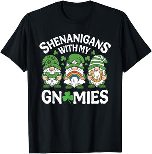 St Patricks Day Lucky Shamrock Gnomes Irish Women Men Kids T-Shirt - T-Shirt | Black