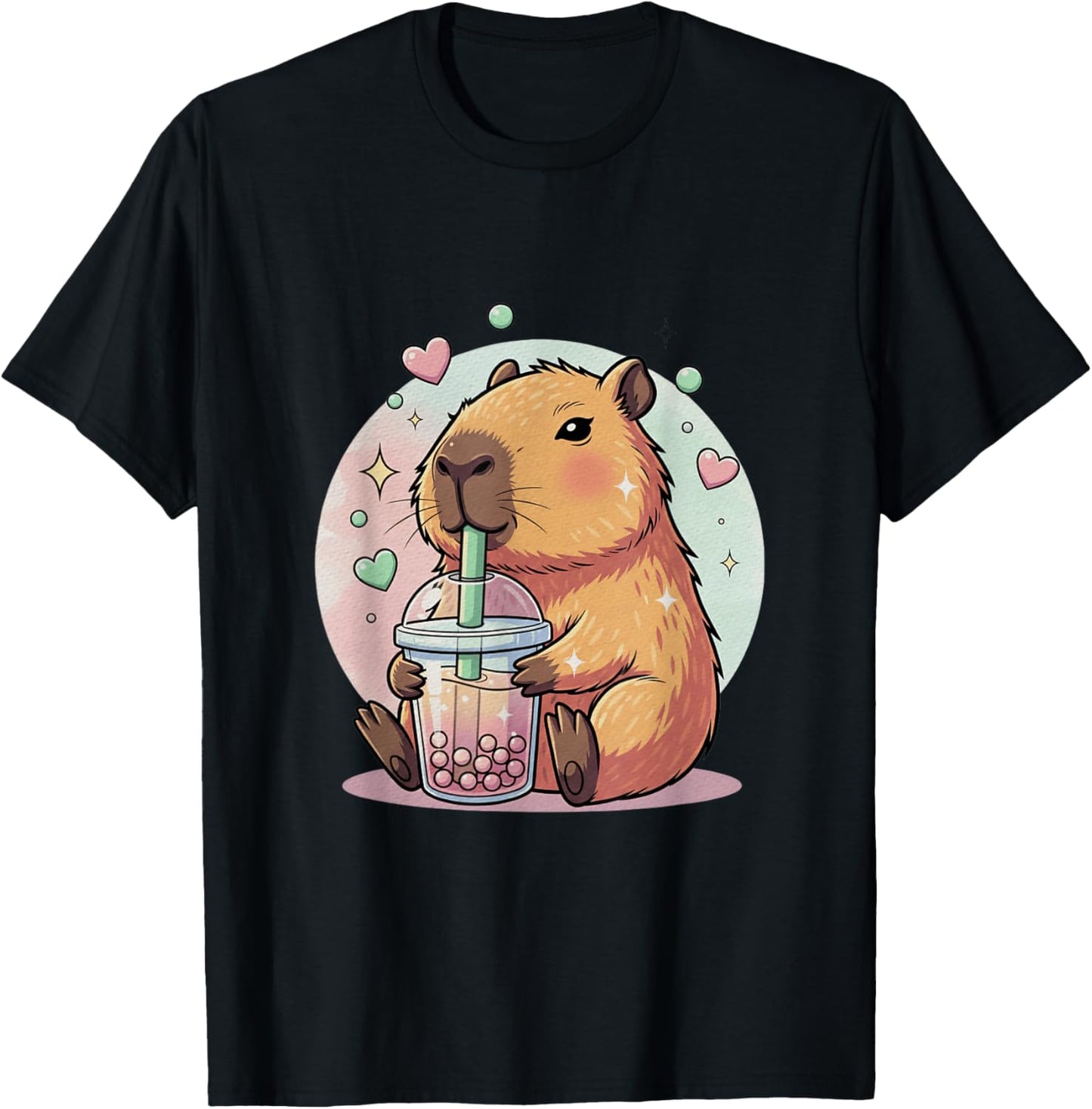 Kawaii Capybara Girls Boba Tea Anime Capibara Lover Cute T-Shirt - T-Shirt | Black