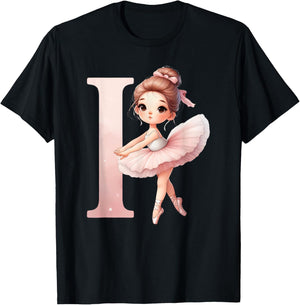 Ballerina Girl Dancing Name First Letter I Girly Tutu Ballet T-Shirt - T-Shirt | Black